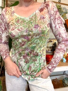 Vintage 90’s Y2K Sledge USA Rhinestone fleur-de-lis, Long Sleeve Festival Shirt